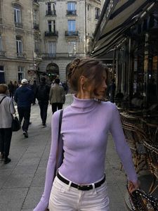 Lilac Ribbed Turtleneck Knit Top