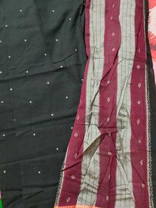 Elegant Black Saree with White motifs