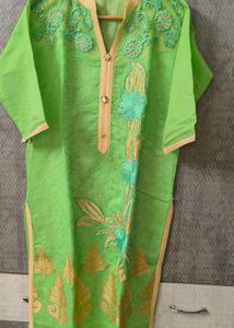 Embroidered Green Kurti