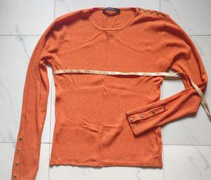 Orange Ribbed Long Sleeve Top