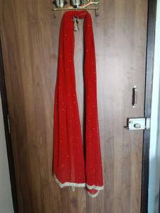 Elegant Red Dupatta with Embellishments