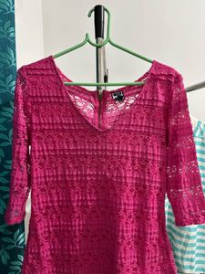 Hot Pink Lace Ruffle Dress