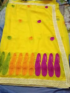 yellow colour designer saree FREE DELIVERY