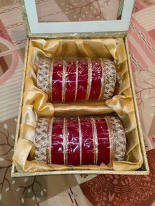 Elegant Red &amp; Silver Bangles Set