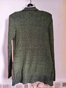 Chic Green &amp; Black Textured Cardigan