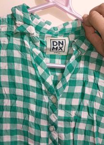 Green Gingham Button-Up Shirt