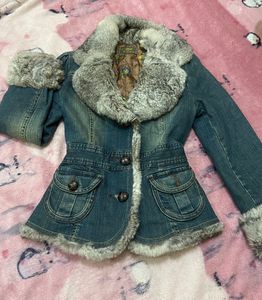 y2k denim Jacket with Fur Trim