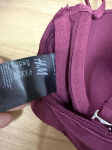 H&amp;M Maroon Ruched Bikini Top