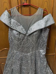 Stunning Silver Sequin Off-Shoulder Gown