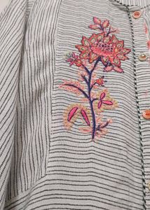 BIBA Women's Cotton Striped A-Line Kurta