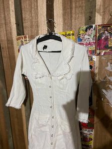 White Collared Mini Dress with Fringes