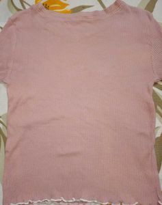 Pink Ribbed Cropped Top From Zudio