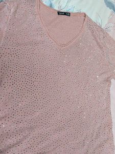 Sparkly Pink V-Neck Top
