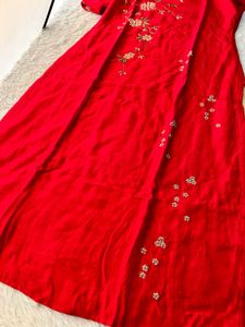 Elegant Red Embroidered Kurta Set