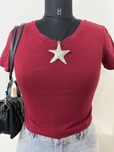 Maroon Fitted Cropped Top