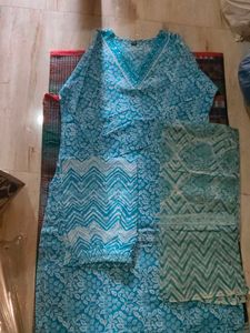 Blue Printed Kurta Set with Dupatta