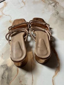 Rose Gold Embellished Block Heel Sandals