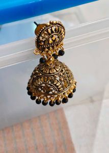 Elegant Jhumka Earrings with Black Beads