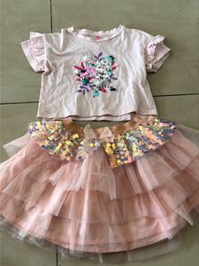 Girls Pink Sequin Tulle Skirt & Top Set