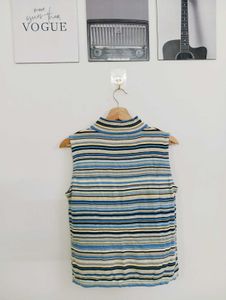 Striped Sleeveless Mock Neck Top
