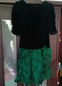 Black Velvet & Green Satin Dress - M/L Size