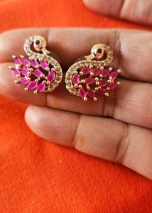 Swan Earrings with Pink Accents