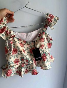 Floral Print Ruffle Crop Top