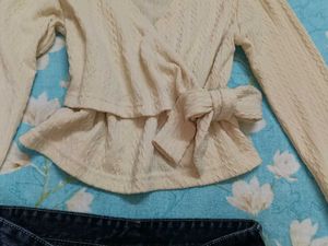 Cream Wrap Style Long Sleeve Top
