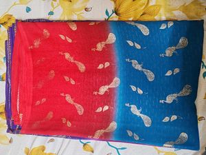 Vibrant Peacock Print Ombre Saree