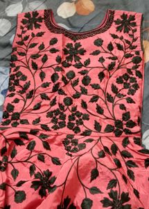Pink Lehenga with Black Floral Embroidery