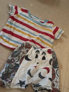 Striped Top &amp; Moon Print Shorts Set