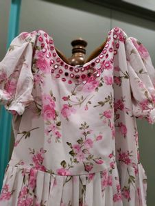 Floral Print Ethnic Gown with Mirror Work