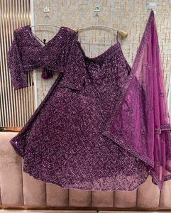 Stunning Sequined Purple Lehenga Choli Set