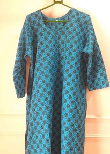 Unused Pure Cotton Block printed Blue Kurti
