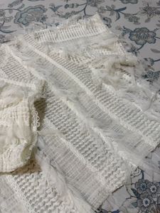 Zara White Textured Tunic with Fringe Detail