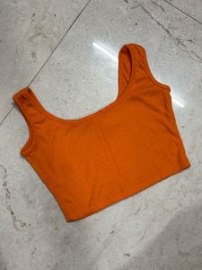 Ribbed Orange Cropped Tank Top