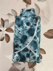 Stylish Blue Printed Top with Lace Detail