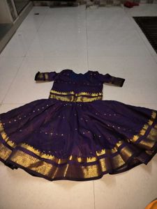 Elegant Purple banarsi dhoti frock  with Gold Bord