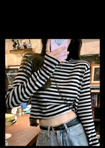 Striped Long Sleeve Turtleneck Top