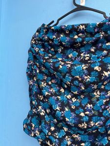 Blue Floral Ruched Mini Skirt