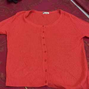 Bright Orange Button-Up Knit Cardigan