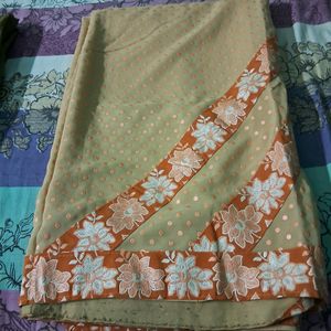 Cream Colour Cutwork Saree Synthetic Sare