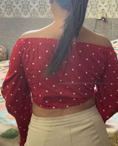 Chic Red Polka Dot Off-Shoulder Top