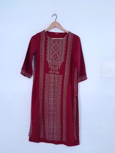 Elegant Maroon Kurti with Golden Print