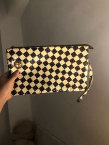 Checkered Clutch Bag with Wrist Strap