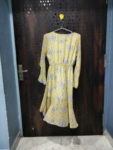 Muted Mustard Floral Ruched High-Low Mini dress