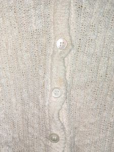 Cream Ribbed Knit Button-Up Cardigan