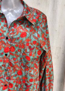 Boho Floral Print Button-Up Shirt