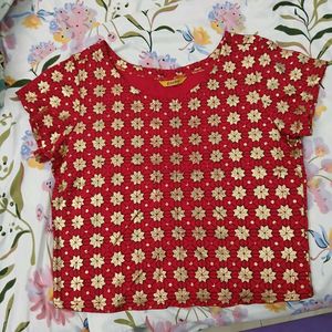 Red &amp; Gold Floral Top - Never Worn - XL Size