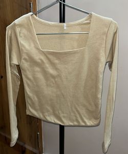 ribbed Square Neck Long Sleeve Top